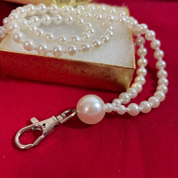 Pearl Lanyard Name Tag. Break Resistant Light Weight Acrylic  Faux Pearls. Made with SOFT FLEX Beading Wire.