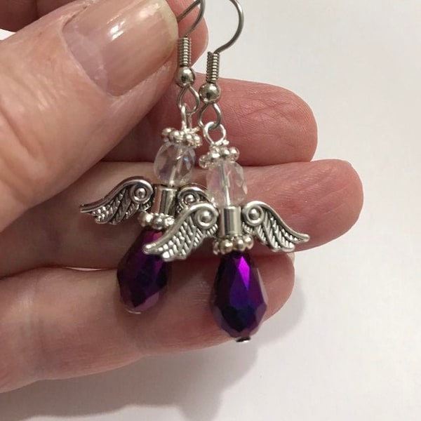 Purple Angel Earrings. Pancreatic Cancer Awareness. Cancer Survivor Earrings. Relay for Life. American Cancer Society Fundraiser.