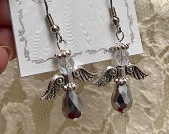 Gray Crystal Angel Earrings: Brain Cancer Awareness, Relay for Life
