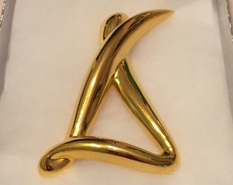 Broche vintage dorée Liz Claiborne : grande épingle à manteau de forme libre