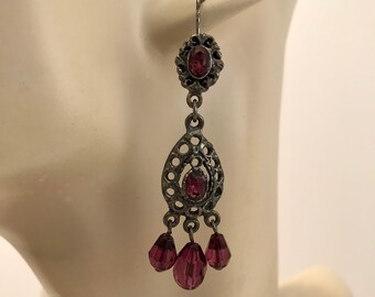 Long Amethyst Earrings February Birthstone Sterling Silver Long Dangle Earrings Chandelier Earring AG516 The Silver Plaza