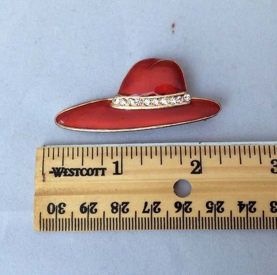 Vintage Red Hat Brooch with Gold Color Trim Vintage Red Hat Brooch with Gold Color Trim main image 2