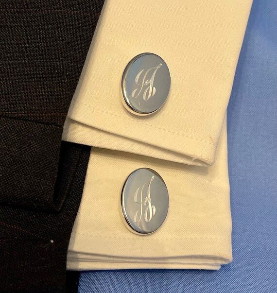 Vintage Silver Tone Initial "A" Cufflinks and Tie… - image 2