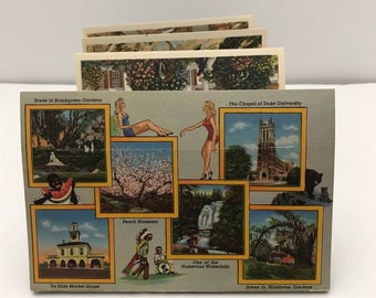 Vintage Carolinas Postcard Booklet: 1942 Travel Souvenir