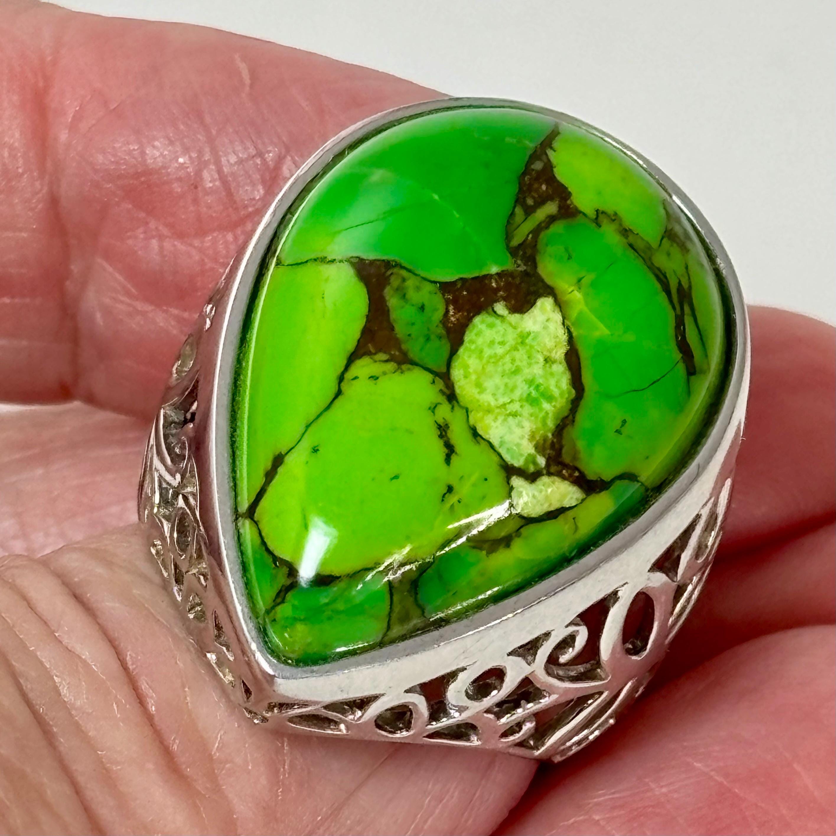 MSI Large Mojave Green Turquoise Ring Designer Sterling Thailand 