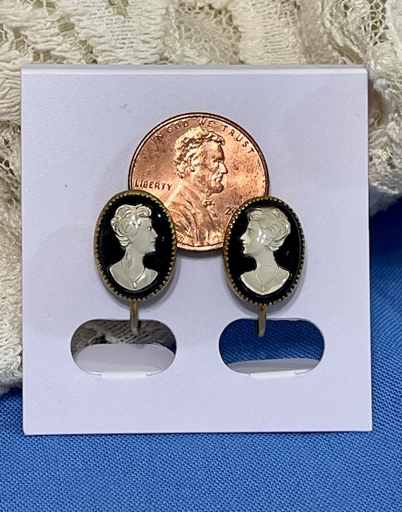 Cameo Earrings. Black Glass Intaglio  with Screw … - image 6