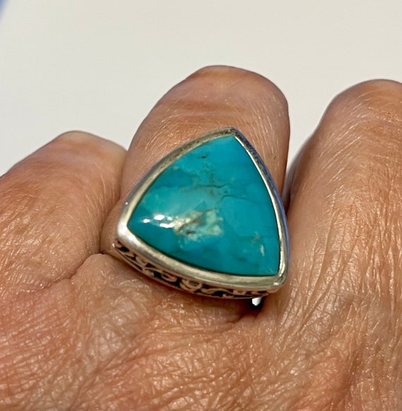 Turquoise Ring Size 8. Triangular Stone Set in St… - image 10