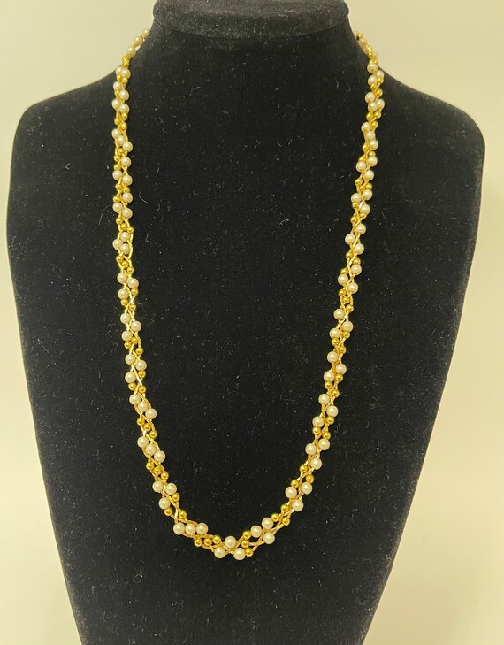 Vintage Trifari TM Woven Gold and Pearl 24” Neckl… - image 6