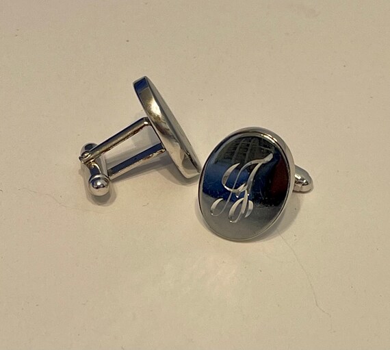 Vintage Silver Tone Initial "A" Cufflinks and Tie… - image 3