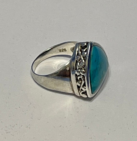 Turquoise Ring Size 8. Triangular Stone Set in St… - image 2