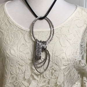 Brutalist Statement Necklace. 18 Inch Rubber Cord Boho Modern Industrial Abstract Pendant. Gift Under Thirty Christmas Birthday Gift for Her