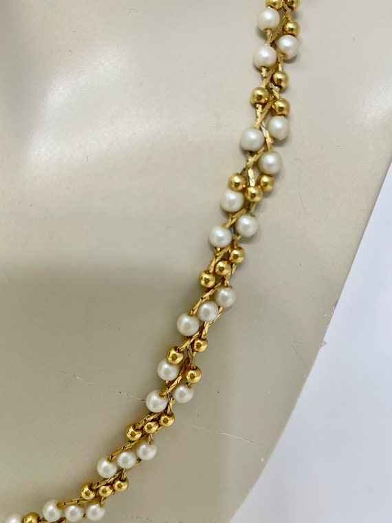 Vintage Trifari TM Woven Gold and Pearl 24” Neckl… - image 2