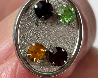 Vintage Sterling Silver Birthstone Tie Tack Garnet Topaz Peridot Ruby