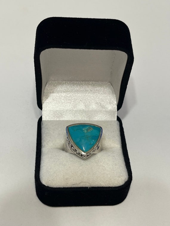 Turquoise Ring Size 8. Triangular Stone Set in St… - image 9