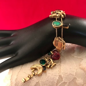 Science Teacher Charm Bracelet: Apple, Microscope, Books - Gold Tone