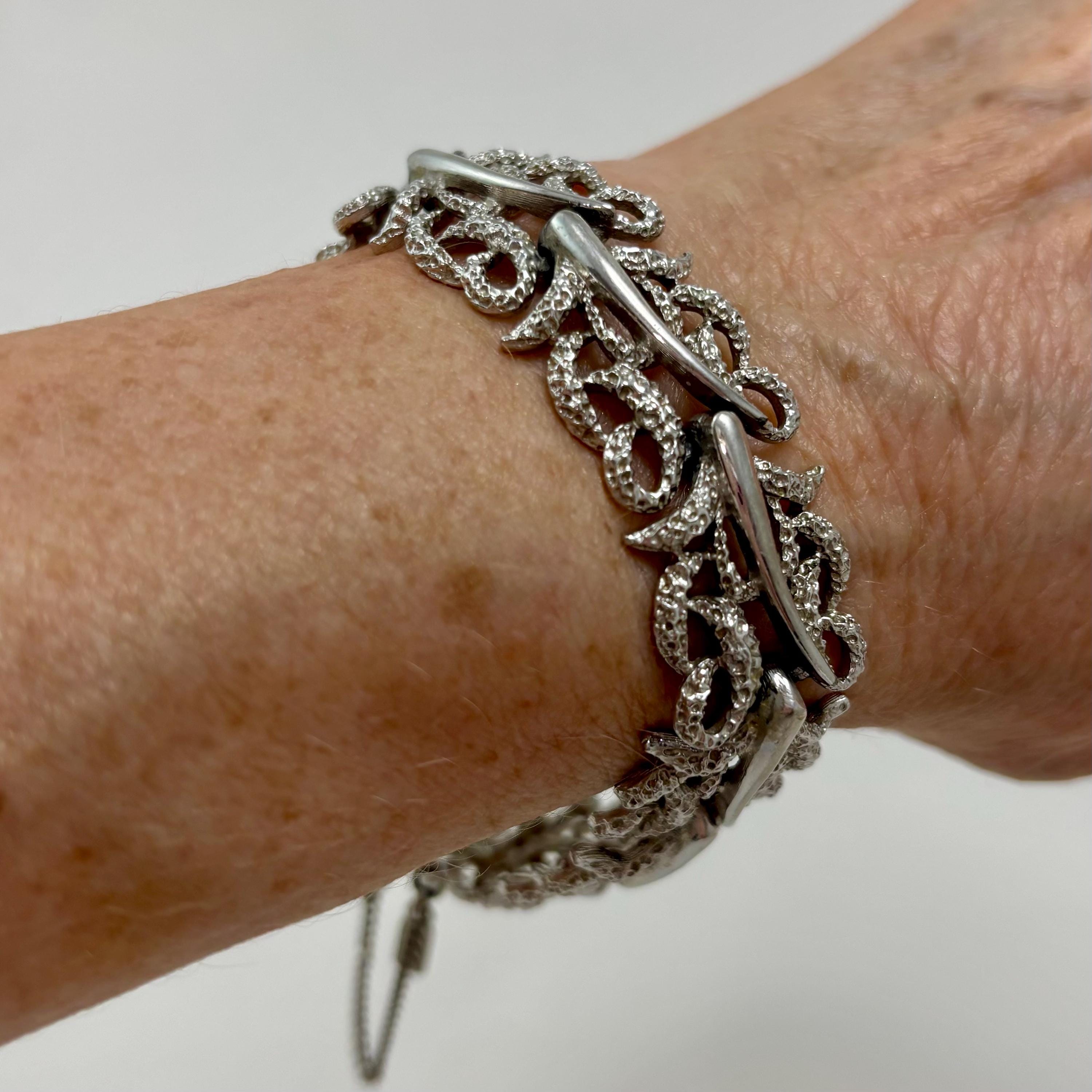 Vintage MONET 7” Silver Filigree Link Bracelet 1960s Jewelry - Etsy
