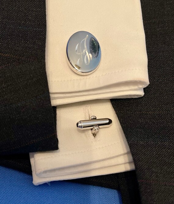 Vintage Silver Tone Initial "A" Cufflinks and Tie… - image 6