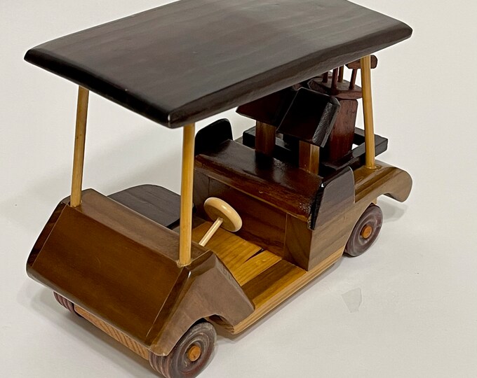 Wood Golf Cart. Handcrafted Cart Model. Desktop Replica Golf Decor
