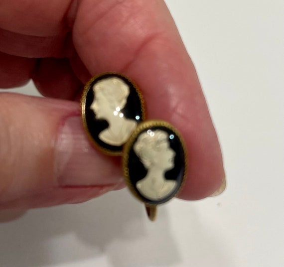 Cameo Earrings. Black Glass Intaglio  with Screw … - image 7