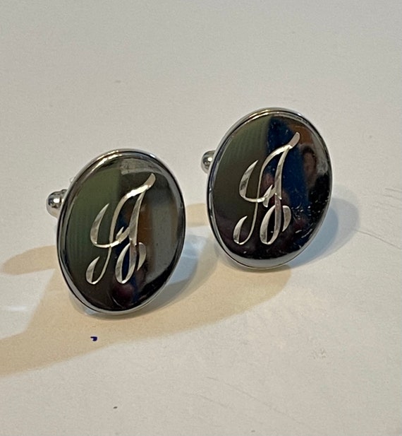 Vintage Silver Tone Initial "A" Cufflinks and Tie… - image 4