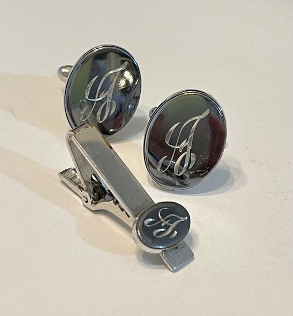 Vintage Silver Tone Initial "A" Cufflinks and Tie… - image 9