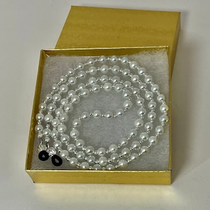 White Pearl Eyeglass Chain: Silver Beaded Glasses Holder Necklace