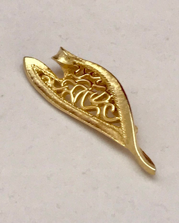 Broche Roma Feuille Dorée - Taille 1-3/4 Inch (4,5 Cm) | Bijou Vintage Occasion