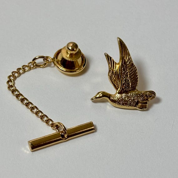 Pince à Cravate Vintage Dorée Avec Motif Canard Colvert - Chasse - Occasion Très Bon état