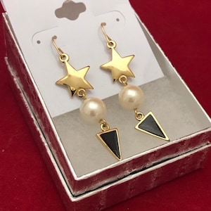 Marvella Pearl Star Dangle & Drop Earrings. Ear Wires for Pierced Ears. Shoulder Dusters. Fifteen Dollar Gifts