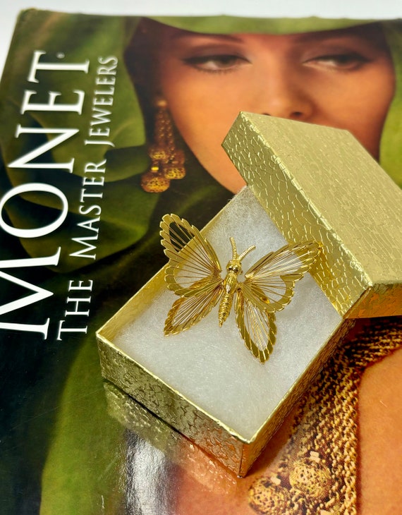 Vintage MONET Butterfly Brooch: Signed Book Piece, Gift Boxed