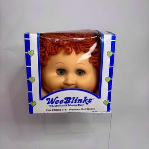WeeBlinks Doll Head with Moving Go to Sleep Blue Eyes Auburn Loopy Short Hair Unisex Boy or Girl
