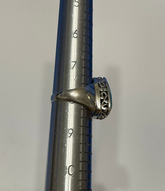 Turquoise Ring Size 8. Triangular Stone Set in St… - image 8