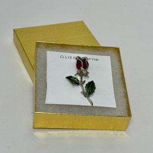 Broche fleur bouton de rose. Vintage signée Liz Claiborne. Carte d'origine. Coffret cadeau Fête des Mères image 7