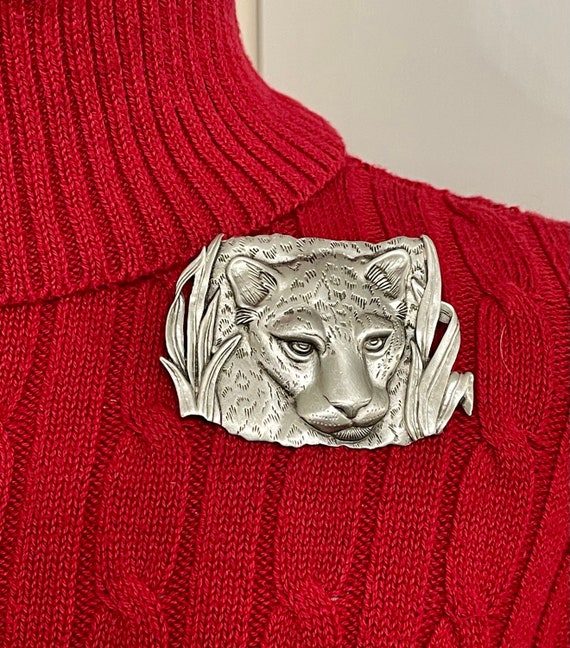 JJ Jonette 1986 Pewter Leopard Cheetah Brooch. Gif