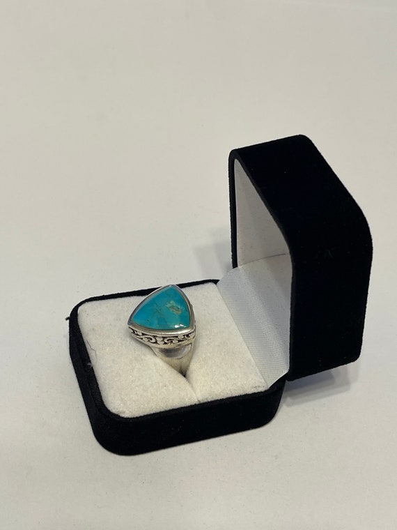 Turquoise Ring Size 8. Triangular Stone Set in St… - image 1