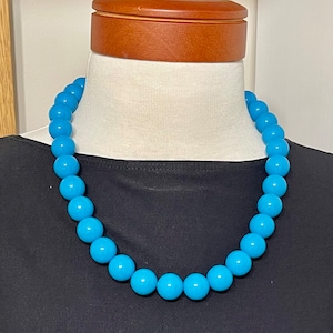 Turquoise Blue Beaded 24” Necklace . Chunky Statement Necklace.  Vintage Summer Jewelry. Gift Boxed