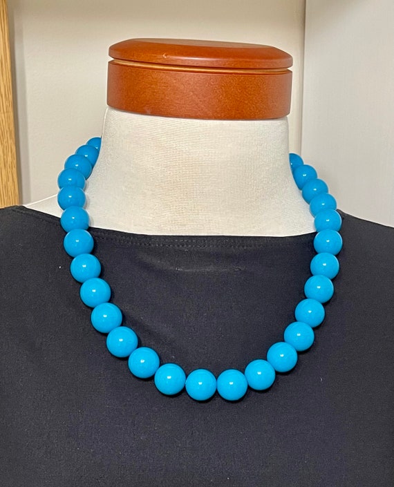 Turquoise Blue Beaded 24” Necklace . Chunky State… - image 1