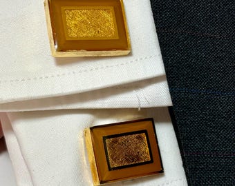 Vintage DANTE Gold Tone Cufflinks: Lucite Accent, Gift Boxed