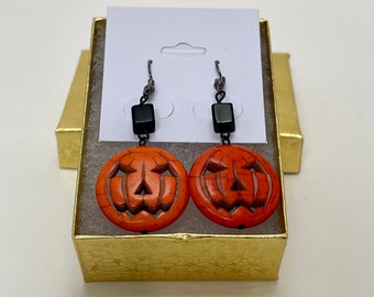 Jack O’Lantern Dangle Earrings. Pumpkin Halloween Fun Jewelry. Gift Boxed