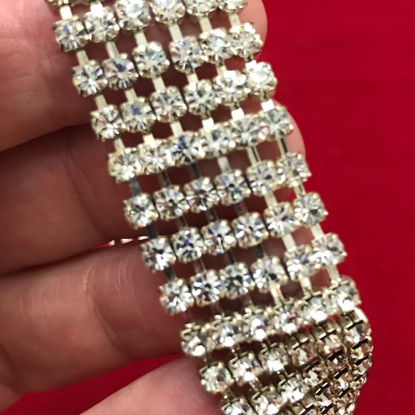 Wide Rhinestone Bracelet. 7 1/4 Inch Cuff. Wedding Prom Pageant Party Special Occasion Jewelry. Fifteen Dollar Gift for Teen. Bride. Friend