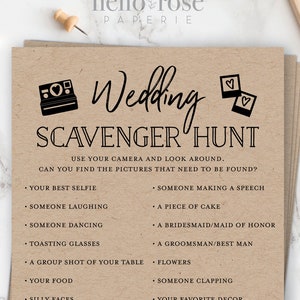 Wedding Scavenger Hunt Personalized Printable Game . I Spy Wedding Reception Photo Game . Kraft Minimalist Black White . Digital Download image 2