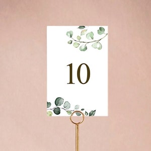 Cartões imprimíveis de números de tabela. Números da mesa de casamento. Decoração de mesa de festa de casamento de chá de panela. Verdura + Ouro . Download Digital