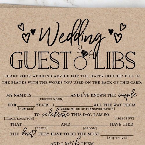Marriage Advice Cards Wedding Mad Libs Printable Wedding - Etsy