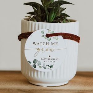 Watch Me Grow Baby Shower Tags Stickers Labels Template . Succulent Favors . Personalized Editable PRINTABLE Templett Instant Download G2-T