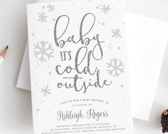 Baby Its Cold Outside Winter Baby Shower Invitation Silver Etsy