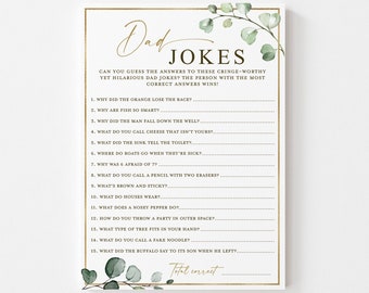 Dad Jokes Printable Baby Shower Game . Greenery and Gold . Printable Icebreaker . Sip and See Gender Reveal . Instant Download . G2