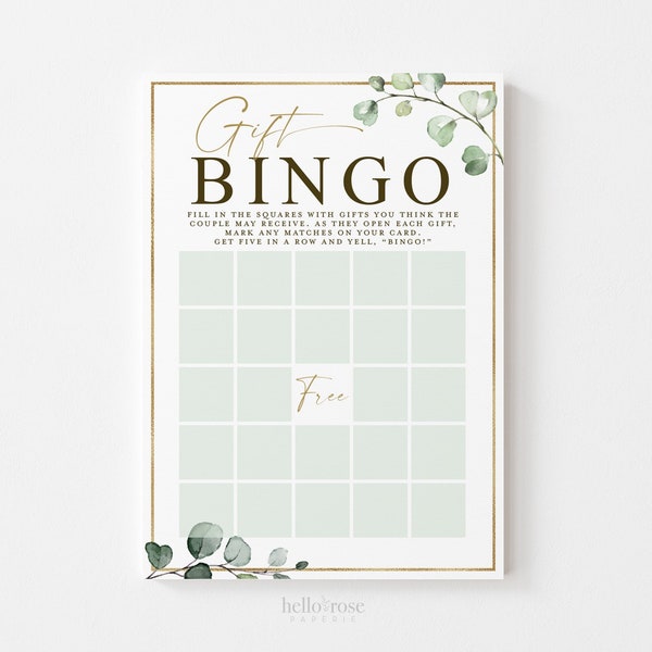 Gift Bingo Game for Bridal Shower . Presents / Gifts Game . Gift Opening Game . Greenery and Gold . Printable Instant Download G2