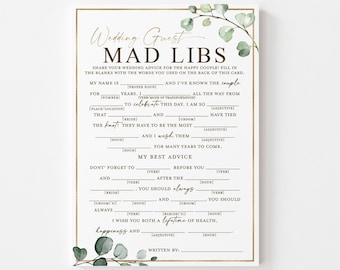 Wedding Guest Mad Libs Fun Bridal Shower Printable Game . Greenery and Gold . Rehearsal Dinner Hens Bachelorette Party . Instant Download G2