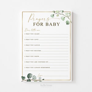 Gebeden voor babykaart. Baby shower afdrukbare gebedskaarten. Groen en goud. Geniet en zie het gender-onthullingsspel. Direct downloaden G2