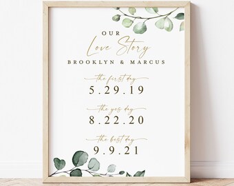 Our Love Story Personalized Sign . The First Day The Yes Day The Best Day Sign . Greenery Eucalyptus . PRINTABLE Poster . PDF Download G2
